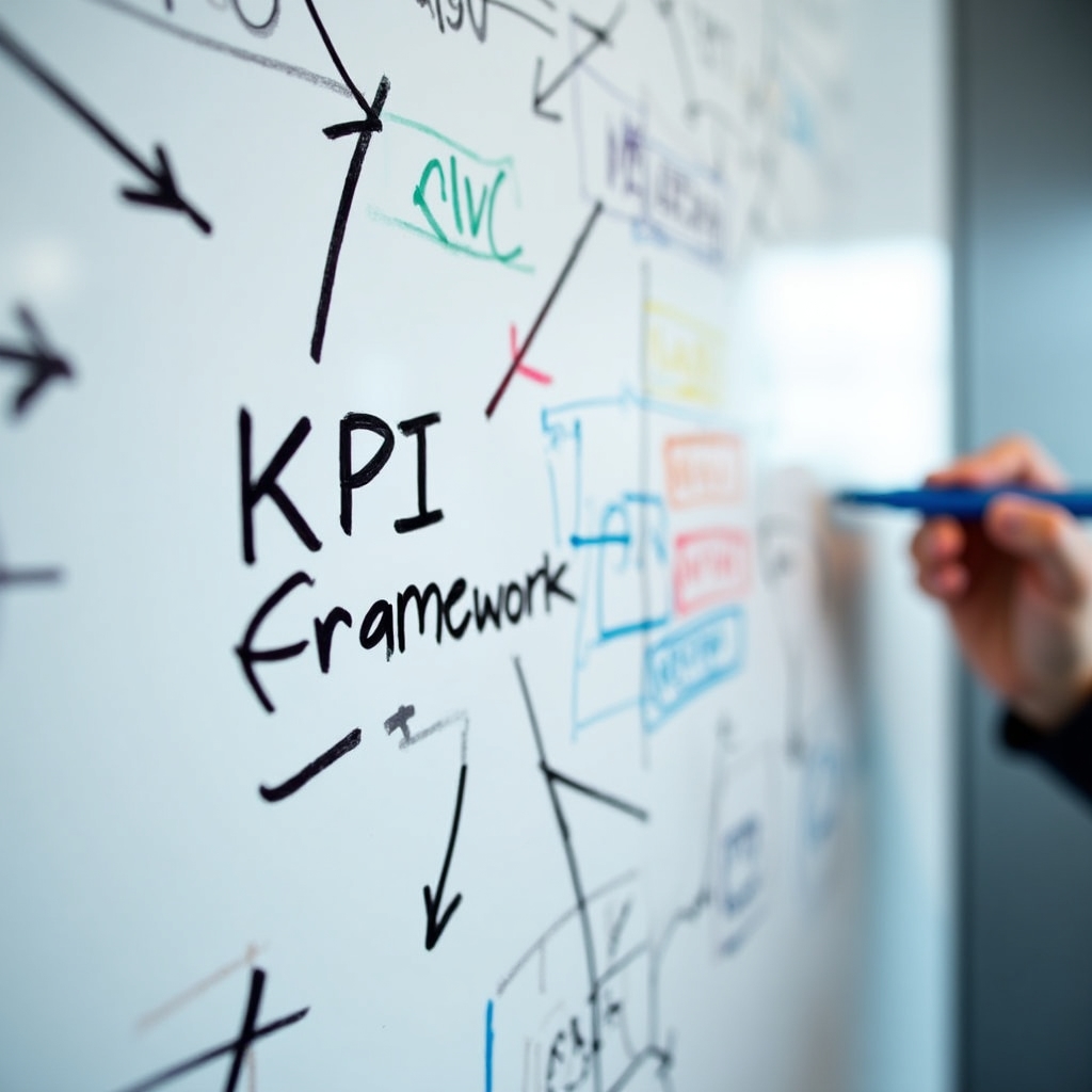 KPI-Framework auf einem Whiteboard mit E-Commerce-Metriken
